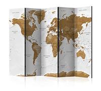 decomonkey Biombo Mapa del Mundo 225x172 cm Separador Unilateral con Impresión a en el Lienzo Decoracion con Imagen Impresa Grande Biombos de Dormitorio Marrón Continentes Blanco