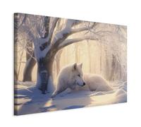 decomonkey Cuadro Decoración Salón Modernos Lobo Invernal 60x40 cm - Cuadro en Lienzo con Bosque Nevado Decoración de Pared con Marco de Madera para Espacio, Dormitorio y Oficina - 1 Pieza