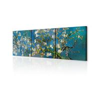 decomonkey Cuadro Lienzo Almendra Floreciente Impresión de 3 piezas 40x40 cm Impresión Decoración Cuadro De Pared Material Tejido no Tejido Gráfica Foto Salon Vincent van Gogh Árbol Arte Como Pintado