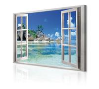 decomonkey Cuadro Lienzo Mar Paisaje 120x80 cm 1 pieza Impresión Decoración Cuadro De Pared Material Tejido no Tejido Gráfica fotográfico Salón Naturaleza Insel Vista desde la ventana