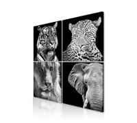 decomonkey Cuadro Lienzo Set Animales 4 piezas: cada pieza 40x40 cm Impresión Decoración Cuadro De Pared Material Tejido no Tejido Gráfica fotográfico Salón Leopardo Tigre León Elefante