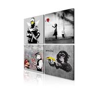 decomonkey Cuadro Lienzo Set Banksy 4 piezas: cada pieza 20x20 cm Impresión Decoración Cuadro De Pared Material Tejido no Tejido Gráfica fotográfico Salón Moderno Affe Graffiti Arte callejero