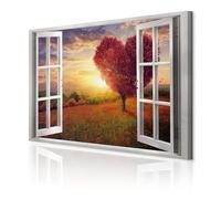 decomonkey Cuadro Lienzo Vista desde la ventana 60x40 cm 1 pieza Impresión Decoración Cuadro De Pared Material Tejido no Tejido Gráfica fotográfico Salón Paisaje Flores Naturaleza árbol