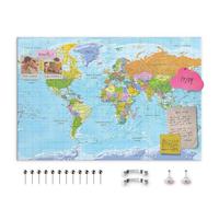 decomonkey Mapa mundi político viajes 50 chinchetas - 120x80 cm Tablero de lienzo - Letra inglesa - Planisferio Decoración de pared para el salón despacho Viaje en tablero de fibra