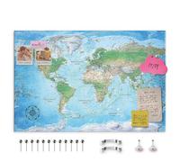 decomonkey Mapa mundi político viajes 50 chinchetas - 120x80 cm Tablero de lienzo - Letra inglesa - Planisferio Decoración de pared para el salón despacho Viaje en tablero de fibra