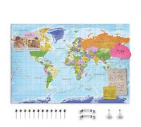 decomonkey Mapa mundi político viajes 50 chinchetas - 90x60 cm Tablero de lienzo - Letras alemanas -Planisferio Decoración de pared para el salón despacho Viaje en tablero de fibra