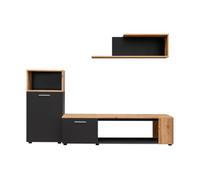 Deconation Maze I - Mueble para TV de pared (madera MDF, color negro mate y roble Wotan, 200 x 160 x 40 cm)