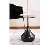 Deconation Taurus - Mesa de centro redonda (cristal, 40 x 54 cm), color transparente y negro