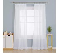 Deconovo - Cortinas con Cinta Fruncida para salón, Tiendas, chales, Transparentes, para raíl o Dormitorio, Aspecto Lino, 175 x 140 cm Alto x Ancho, Color Blanco