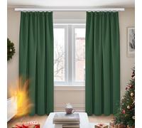 Deconovo Cortinas de Navidad para Salon Opacas Modernas Termicas Aislante Decorativas Fruncidas 2 Piezas 140x175cm Verde Oscuro