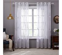 Deconovo Cortinas Dormitorio Blancas con Motivos Plateados para Habiatcion Infantil Translucidas 2 Piezas 140x145cm Blanco-Ola