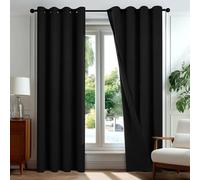 Deconovo Cortinas Opacas 100% Térmicas Efecto Lino con Anillas, Juego de 2 Paneles 140x180 cm, Negro - Aislantes Frío y Calor para Salón y Dormitorio