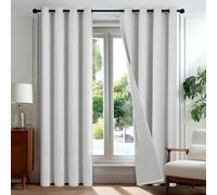 Deconovo Cortinas Opacas 100% Térmicas Efecto Lino con Anillas, Juego de 2 Paneles 140x260 cm, Blanquecino - Aislantes Frío y Calor para Salón y Dormitorio