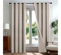 Deconovo Cortinas Opacas 100% Térmicas Efecto Lino con Anillas, Juego de 2 Paneles 140x290 cm, Marrón Claro - Aislantes Frío y Calor para Salón y Dormitorio