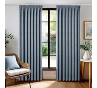 Deconovo Cortinas Opacas 100% Térmicas Efecto Lino con Cinta Fruncidora, Juego de 2 Paneles 140x200 cm, Gris Azulado - Aislantes Frío y Calor para Salón y Dormitorio