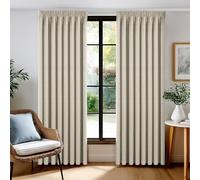 Deconovo Cortinas Opacas 100% Térmicas Efecto Lino con Cinta Fruncidora, Juego de 2 Paneles 140x229 cm, Beige - Aislantes Frío y Calor para Salón y Dormitorio