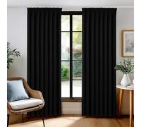 Deconovo Cortinas Opacas 100% Térmicas Efecto Lino con Cinta Fruncidora, Juego de 2 Paneles 140x260 cm, Negro - Aislantes Frío y Calor para Salón y Dormitorio