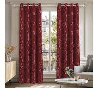 Deconovo Cortinas Opacas Modernas con Líneas Plateada para Habitacion con Ojales 140 x 175 cm Rojo Oscuro