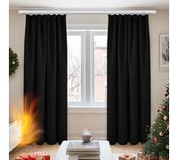 Deconovo Cortinas Opacas para Dormitorio Salon para Ganchos o Pase por la Barra, Cortinas Térmicas Aislantes Frio y Calor 2 Piezas, 140x210 cm, Negro