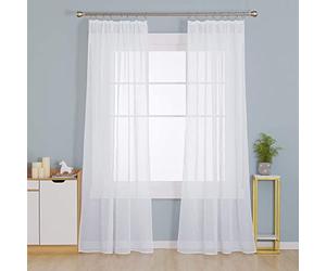Deconovo Cortinas Salon Modernas visillos con Fruncidas 2 Piezas 132x242cm Blanco