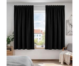 Deconovo Cortinas Térmicas Aislantes Frio y Calor para Dormitorio Matrimonio Salón Hotel Casa Exterior con Fruncido 2 Piezas 132x138cm Negro