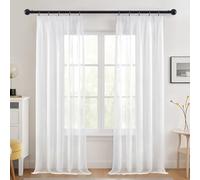 Deconovo Cortinas Transparentes y Decorativas para Interiores con Cinta Rizada, Cortinas Voile Ligeras y Modernas para Dormitorio, Sala de Estar, Ventanas, 140×145 CM, Blanco, 2 Paneles