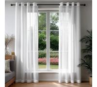 Deconovo Cortinas Visillos Blancos 140x214 cm - Juego de 2 Cortinas Translúcidas con Ojales, Tejido Cruzado Elegante, Suaves y con Caída Natural, para Salón, Dormitorio y Ventanas
