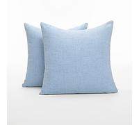 Deconovo Funda Cojin 65 x 65 cm, Salón, Cama, Sofa, Hotel, Dormitorio, Habitacion, con Diseno Moderno, Cremallera Invisible, Oculta, Compuesto de Lino Efecto, Color Sólido, Cómodo, Azul, 2 Piezas