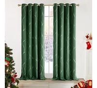 Deconovo, Juego de 2 Cortinas Opacas con Ojales, diseño Plateado, Aislante térmico contra el frío, para Dormitorio de niña, 140 x 290 cm, Verde Pino