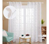 Deconovo Visillos para Ventanas Gasa Efecto Lino Cortina Transparente para Habitación Bebe Infantil 2 Paneles 140 x 240 cm Lino