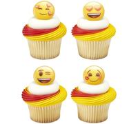 DecoPac Anillos para cupcakes con forma de corazón de emoji, 24 decoraciones para cupcakes con caras de emoji, adornos para cupcakes, aptos para alimentos, para cumpleaños, celebraciones, San