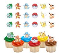DecoPac Pokémon Rings, Cupcake Decorations With Pikachu, Bulbasaur, Eevee, Charmander, Squirtle, and Poké Ball, Multicolored Food Safe Cake Toppers - 24 Pack