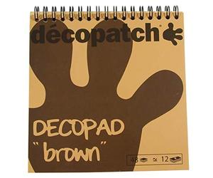 Décopatch BLOC060 - Un bloc à spirale de 48 feuilles de papier imprimé 15x15 cm, motifs assortis (12 designs x 4 feuilles), Marron