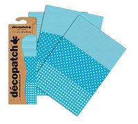 Décopatch C549O - Une pochette de 3 feuilles de papier imprimé 30x40 cm, Vichy, pois, rayé Bleu