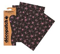 Décopatch C565O - Une pochette de 3 feuilles de papier imprimé 30x40 cm, Fleurs roses sur fond noir