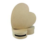 Décopatch EV003O - Un lot de 2 urnes en papier brun mâché (9x36x36 cm et 10x36x36 cm), urnes cœurs