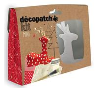 Décopatch KIT018O - Un mini-kit comprenant un animal en papier pulpé blanc, 2 feuilles Décopatch, un pinceau et un pot de vernis colle, Renne