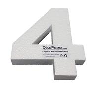 DecoPorex - Número 4 de 20 cm alto, 3cm de grueso en poliestireno expandido para decoracion de eventos, celebracion, aniversario y cumpleaños