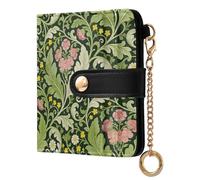decor gift Billetera plegable clásica para mujer, diseño de clavel, hojas verdes, William Morris, de piel sintética, con ranuras para tarjetas, para mujeres, niños y niñas