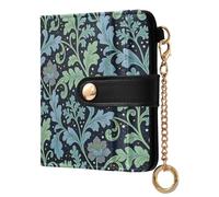 decor gift Billetera plegable para mujer, diseño de hojas de algas, flores azules, William Morris, cartera portátil de piel sintética de alta calidad para mujer y niña