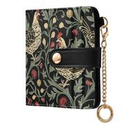 decor gift Billetera plegable para mujer William Morris con diseño de pollo, rojo oscuro, negro, portátil, de piel sintética, para mujer y niña