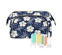 decor gift Bolsa de cosméticos para mujer, con cremallera, color azul oscuro, estilo de flor hawaiana (longword), monedero para mujer, accesorios de viaje