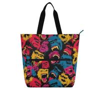 decor gift Bolsa de libros para niños, estudiantes, adultos, manga loca, simios multicolor, resistente al agua, bolsa de hombro con cremallera para la escuela, compras, playa