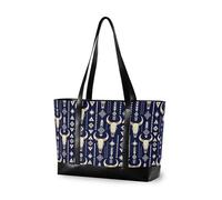 decor gift Bolsa de viaje portátil con cremallera, color rojo, blanco, azul, estrella americana para la universidad con pañal, Western Country - Patrón azteca de calavera de toro _00001_00003