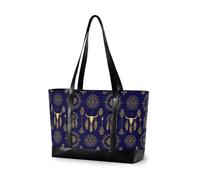 decor gift Bolsa de viaje portátil con cremallera, color rojo, blanco, azul, estrella americana para la universidad con pañal, Western Boho Bull Skull Azteca Pattern Country Southern Bull _00001_00003