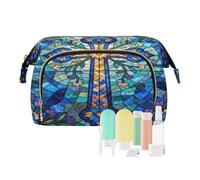 decor gift Bolsa organizadora de almacenamiento de vitrales esenciales, cruz, fe cristiana, azul (longword), período de bolsa de maquillaje para cosméticos de viaje