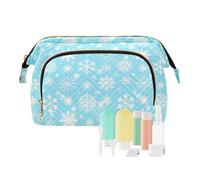 decor gift Bolsas de cosméticos grandes esenciales de invierno con diseño de copo de nieve azul (longword) monedero para mujer para brochas de maquillaje