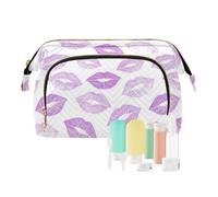 decor gift Bolsas de cosméticos para mujer, artículos esenciales de viaje, color lila, besos de color morado claro, lápiz labial (longword), monedero para mujer para maquillaje