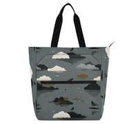 decor gift Bolsas de mano para libros para niños y adultos, gorrión del Nilo, Isla Nube, gris, resistente al agua, bolsa de compras con cremallera para la escuela y el tiempo de juego