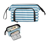 decor gift Bolsas para lápices de rayas azules de gran capacidad, bonitos suministros escolares portátiles para niñas, cartuchos de viaje para escritorio